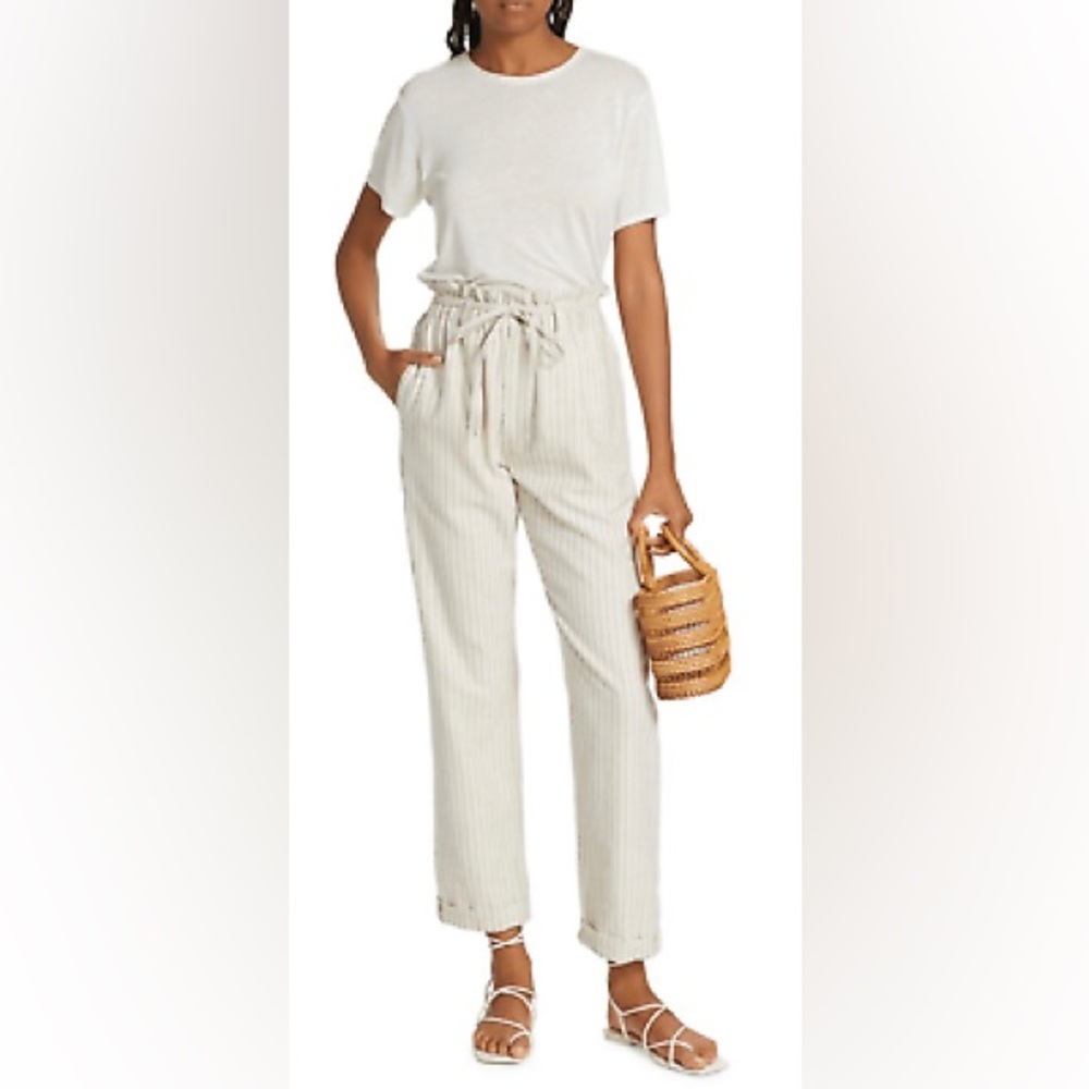 NWT rag & bone Natural Stripe Tie Straight Pant Linen Blend